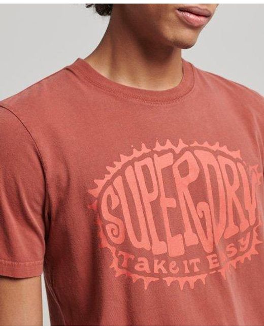 Superdry Red Psych Rock Script T-Shirt Smoked Cinnamon for men