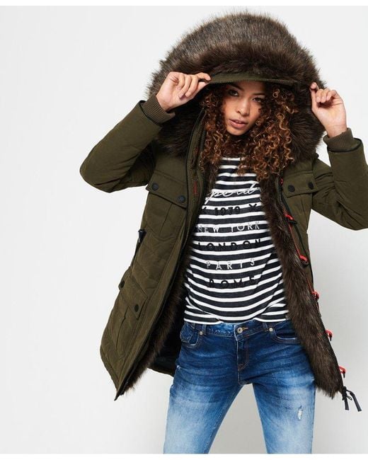 Superdry Premium Down Battalion Parka Jacket Green in Black | Lyst