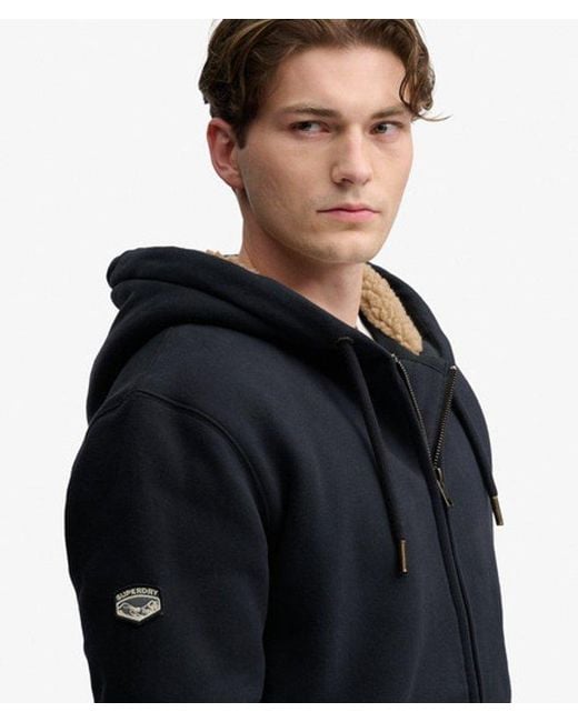 Superdry Black & Co Borg Lined Zip Hoodie for men