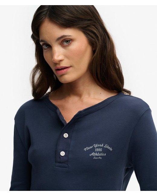 Superdry Blue & Co Athletic Essentials Button Down Long Sleeve Top