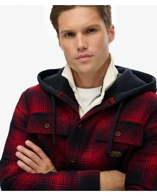 Superdry Red Surplus Hooded Check Shirt for men
