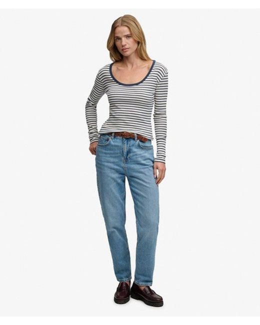 Superdry Blue & Co Athletic Essentials Striped Long Sleeve Top