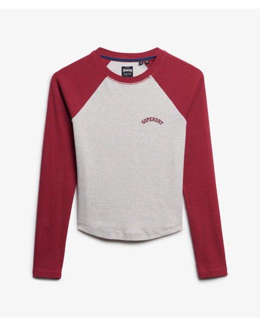 Superdry Red & Co Essential Logo Ribbed Baseball Long Sleeve Top
