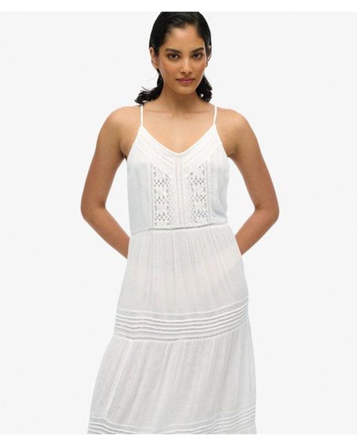Superdry White Lace Detail Ibiza Cami Maxi Dress