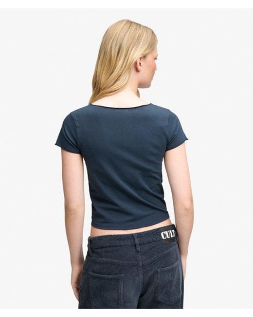 Superdry Blue & Co Gathered V-neck Crop T-shirt