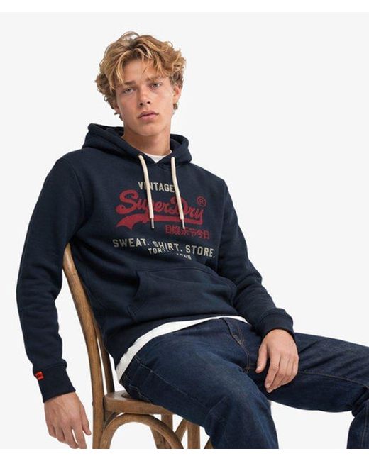 Superdry Blue & Co Vintage Logo Heritage Relaxed Hoodie for men