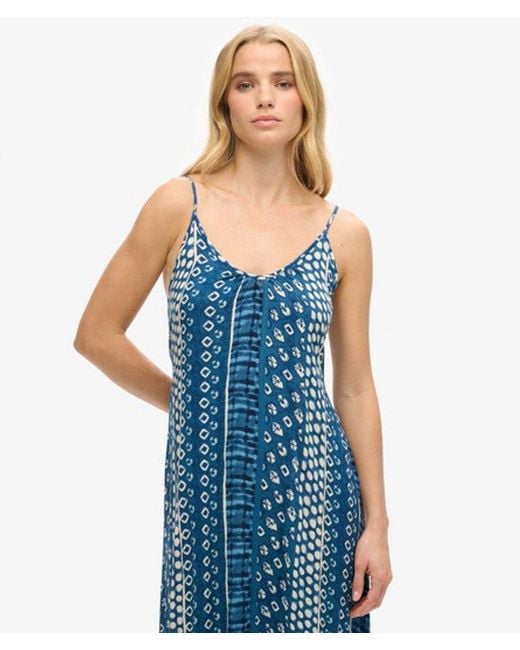 Superdry Blue Printed Maxi Beach Cami Dress