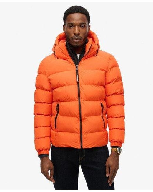 Superdry Orange Hooded Sports Puffer Jacket for men