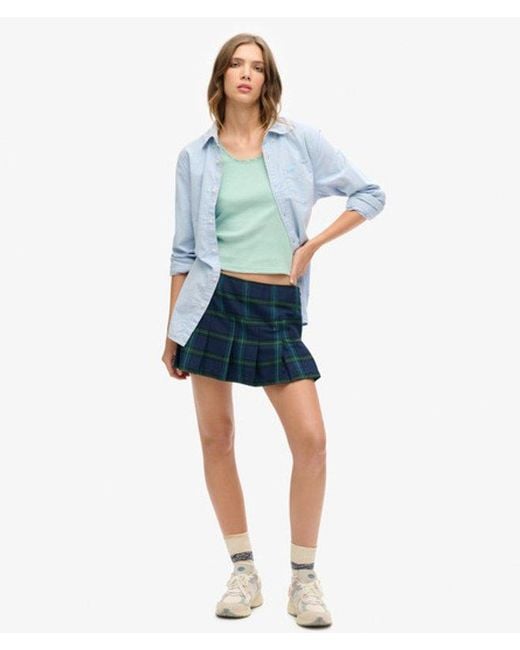 Superdry Blue Check Pleat Mini Skirt