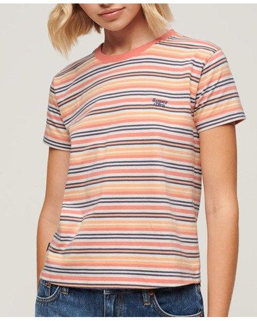 Superdry Natural Ladies Slim Fit Essential Logo Striped Fitted T-shirt
