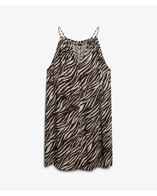 Superdry Brown Zebra Print Beach Cami Mini Dress
