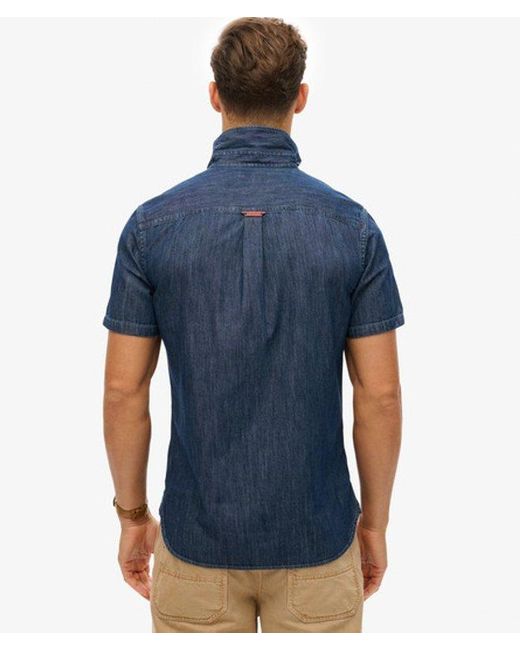 Superdry Blue Essential Short Sleeve Denim Shirt for men