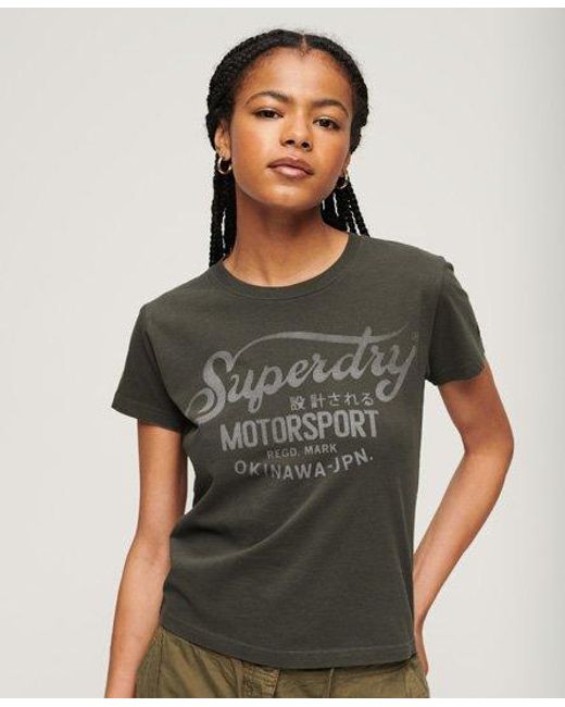 Superdry Boho Biker T-shirt Met Tekst En Grafische Print in het Green
