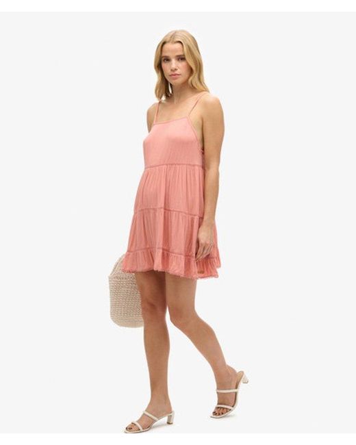 Superdry Pink Tiered Mini Beach Cami Dress