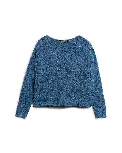 Superdry Blue Oversized V Neck Jumper