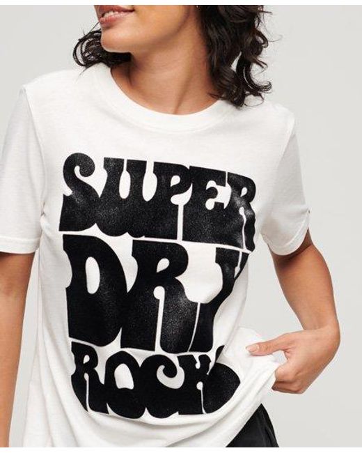 Superdry T-shirt Met Jaren 70 Retro Rock-logo in het White