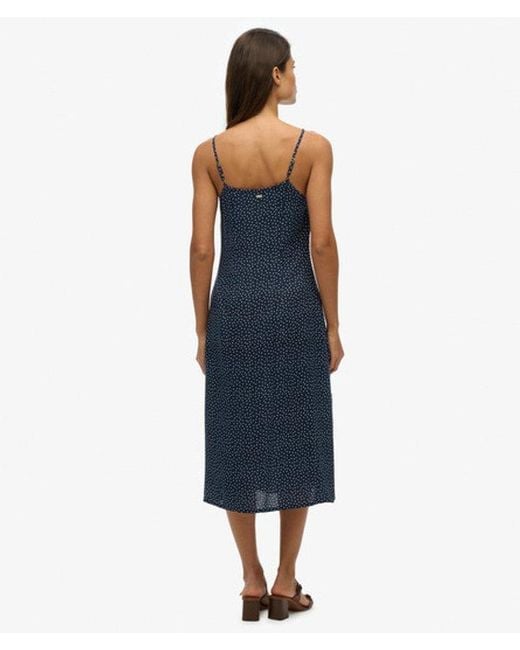 Superdry Blue & Co Printed Button-up Cami Midi Dress