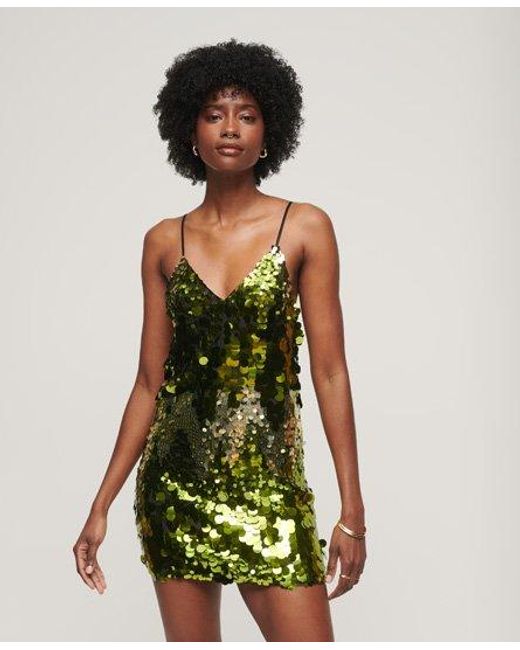 Superdry Green Disco Sequin Mini Dress