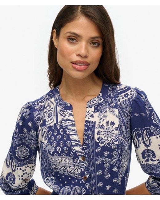 Superdry Blue & Co Woven Tiered Midi Dress