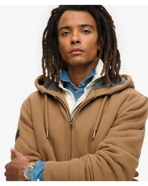 Superdry Brown & Co Borg Lined Zip Hoodie for men