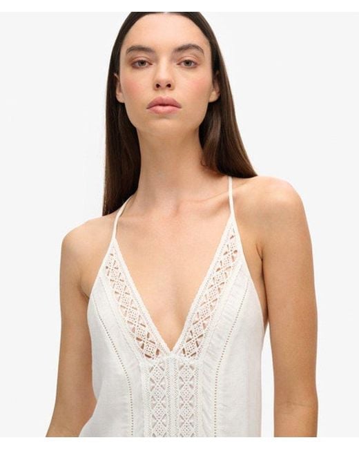 Superdry White Lace Detail Ibiza Cami Maxi Dress