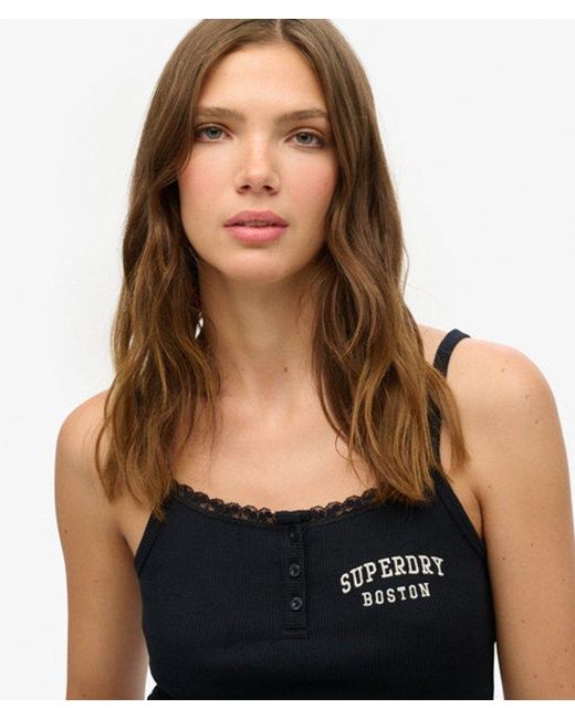 Superdry Athletic Essentials Cami Top Slanke Pasvorm in het Black