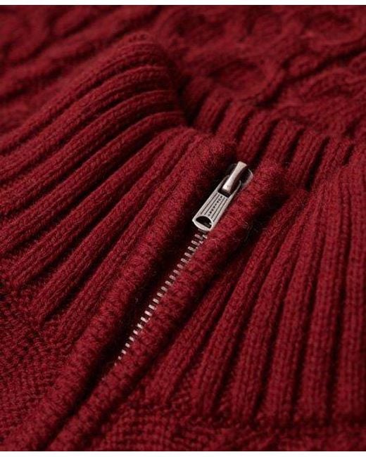 Superdry Red Vintage Jacob Cable Knit Half Zip Jumper for men