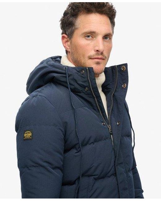 Superdry Korte Everest Pufferjas Met Capuchon in het Blue voor heren
