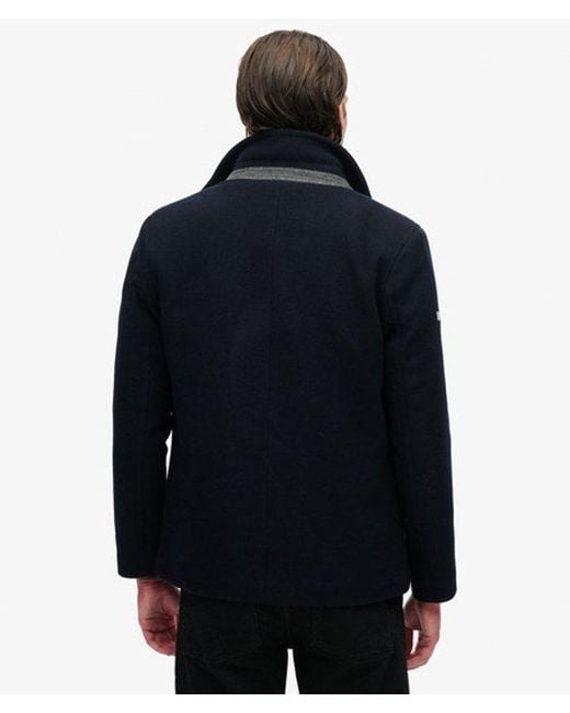 Superdry Blue Classic 2 In 1 Wool Pea Coat for men