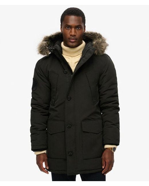 Superdry Black Everest Faux Fur Hooded Parka Coat for men