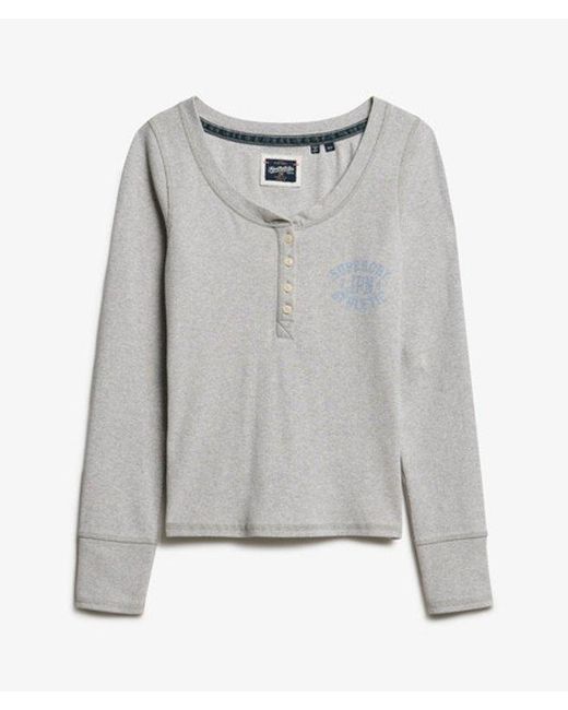 Superdry Gray & Co Athletic Button Down Long Sleeve Top