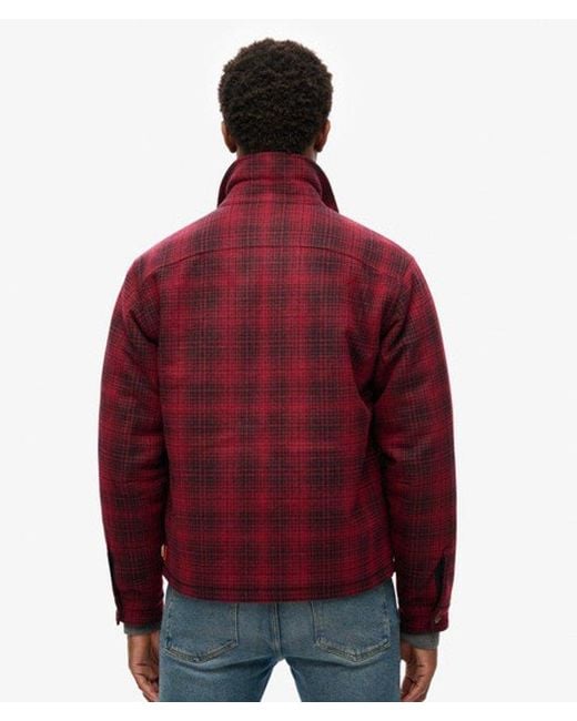 Superdry Red & Co Surplus Wool Check Zip Through Overshirt for men