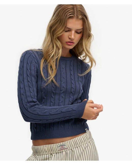 Superdry Blue Essentials Slim Cable Jumper