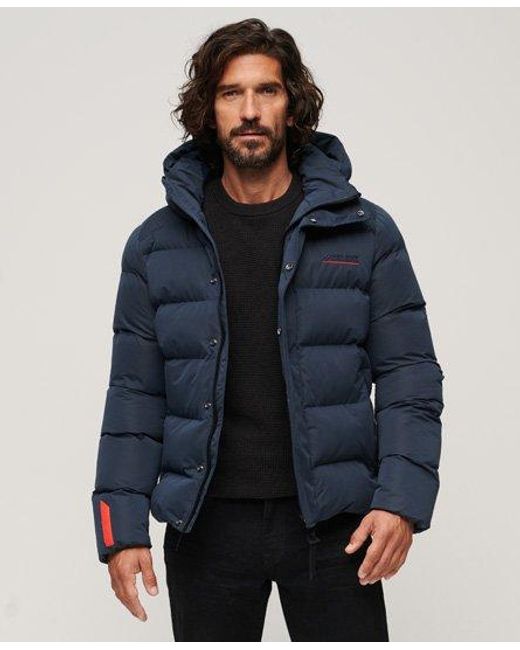 Superdry Blue Hooded Microfibre Sports Puffer Jacket for men