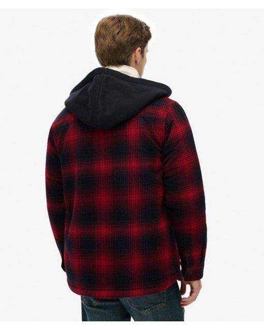 Superdry Red Surplus Hooded Check Shirt for men
