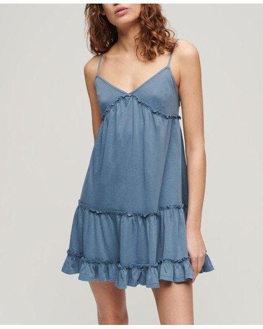 Superdry Jersey Cami Mini-jurk Met Gelaagd Ontwerp in het Blue