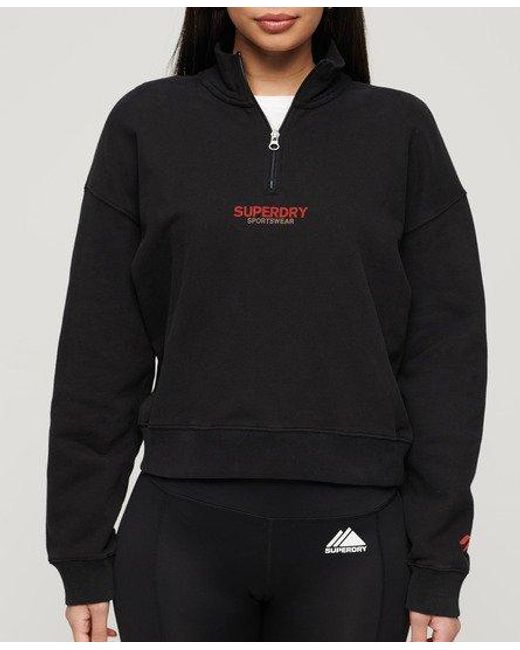 Superdry Black Sportswear Logo Boxy Half Zip Sweatshirt