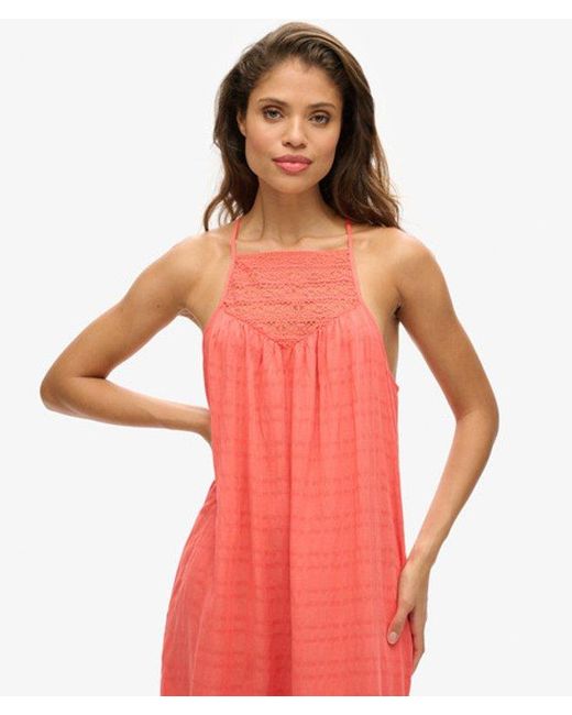 Superdry Red & Co Lace Halter Maxi Beach Dress