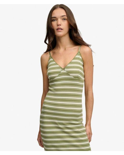 Superdry Green Stripe Ribbed Jersey Maxi Dress