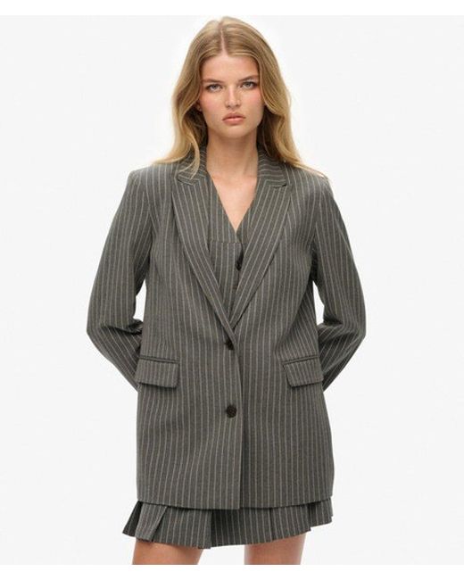 Superdry Gray & Co Pinstripe Boyfriend Blazer