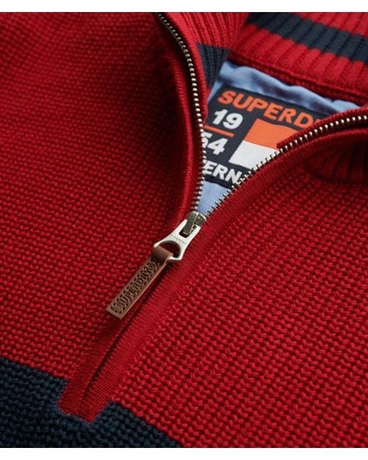Superdry Red Cotton Classic Stripe Half-Zip Jumper for men