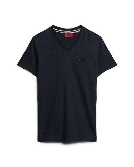 T-shirt à col en v avec logo brodé en coton biologique Superdry pour homme en coloris Blue