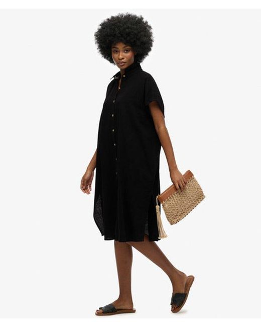 Superdry Black Oversized Midi Shirt Dress