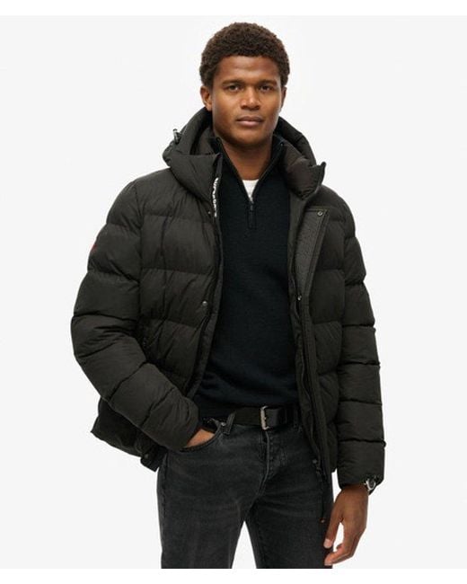 Superdry Black Hooded Microfibre Sport Puffer Jacket for men