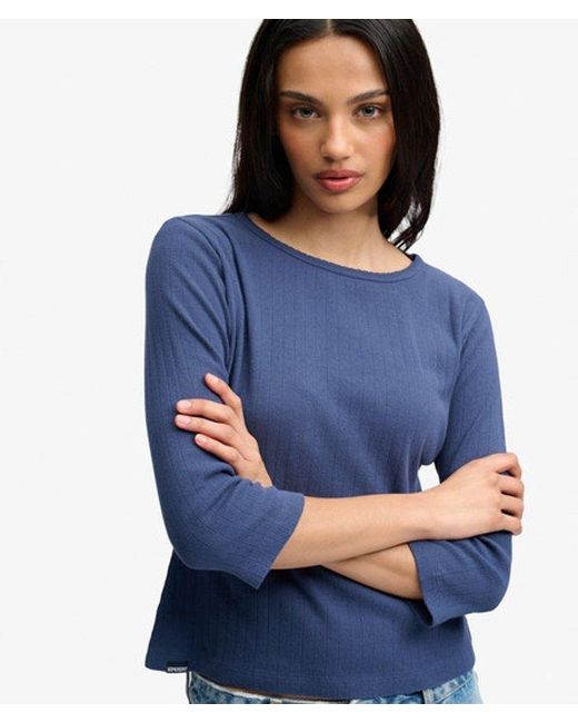 Superdry Blue & Co Athletic Essentials Pointelle Half Sleeve Top