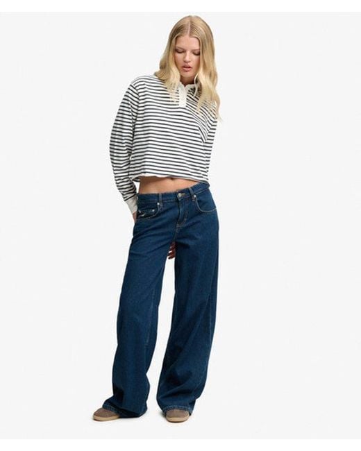 Superdry Blue Athletic Essential Cropped Stripe Rugby Top