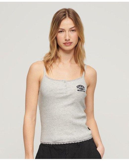 Superdry Gray Athletic Essentials Button Down Cami Top
