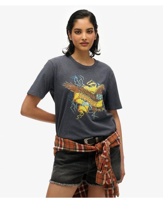 Superdry Blue Biker Rock Graphic Relaxed T-Shirt