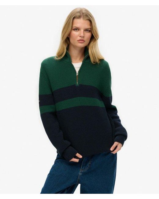 Superdry Green Oversized Cotton Classic Stripe Half-zip Jumper