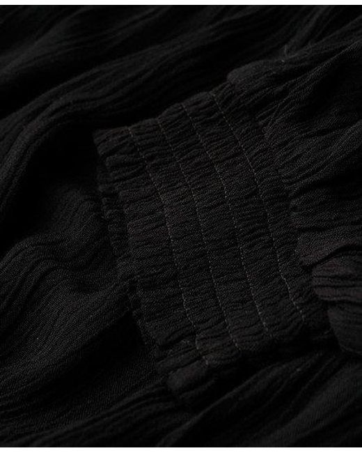 Haut court à manches courtes smocké Superdry en coloris Black
